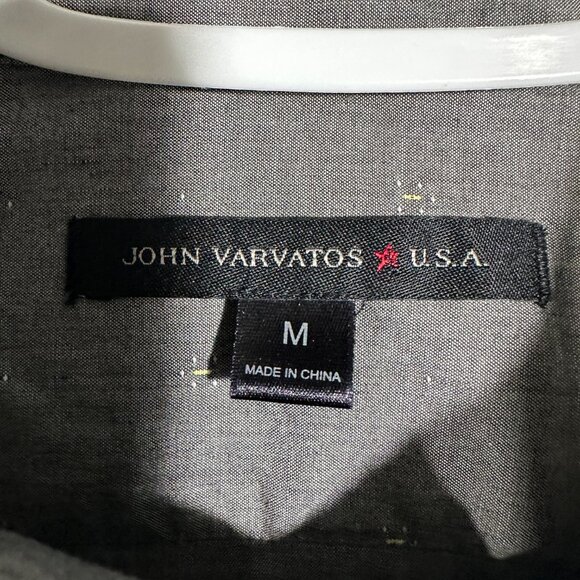 John Varvatos Shirt Mens Medium Button Up Gray Print Cotton Pocket - Picture 6 of 10
